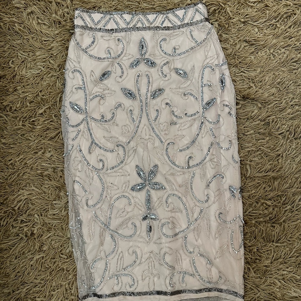 River Island Cream Embellished Midi Pencil Skirt